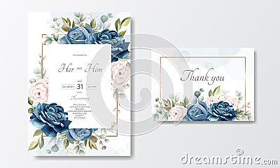 Beautiful wedding invitation card template with floral leaves Vector Illustration