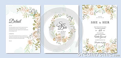 Beautiful wedding invitation card with watercolor floral Vector Illustration