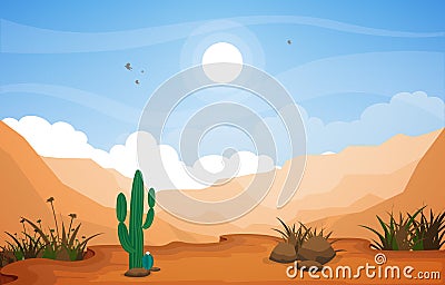 Beautiful Western Desert Landscape with Sky Rock Cliff Mountain Vector Illustration Vector Illustration