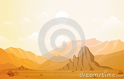 Beautiful Western Desert Landscape with Sky Rock Cliff Mountain Vector Illustration Vector Illustration