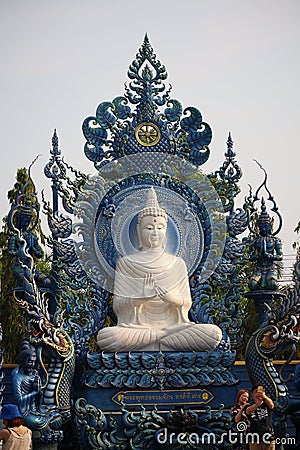 The beautiful white Bodhisattva statue named Wat Rong Suey Sib or Blue Temple in Chiang Rai p Editorial Stock Photo