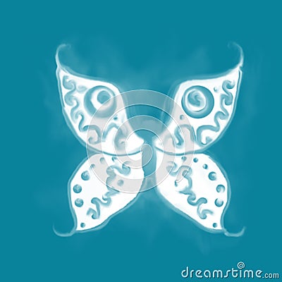 A beautiful white butterfly with smoke on a turquoise deep background for your designs and ideas Stock Photo