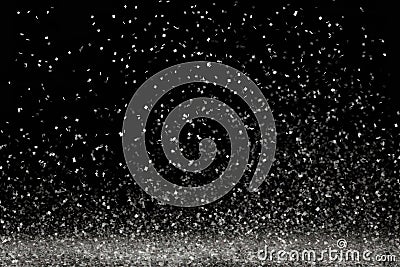 AI generated. Beautiful white decorative confetti on a festive dark black bokeh background Stock Photo