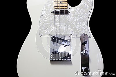 White Solid Body Electric Guitar with Maple Neck Stock Photo