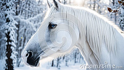 Beautiful white horse close up mammal elegance look power magnificent Stock Photo