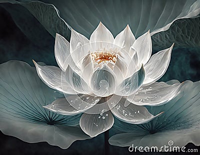 White lotus flower on a lily pads with a lilypad background Stock Photo