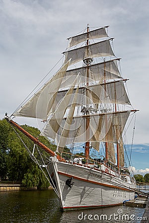 Beautiful white yacht Meridianas- famous symbol of old town of K Editorial Stock Photo