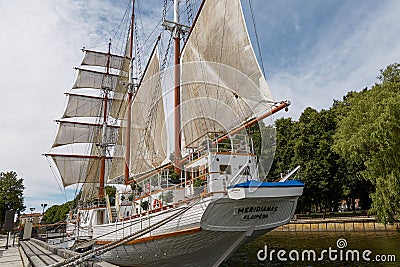 Beautiful white yacht Meridianas- famous symbol of old town of K Editorial Stock Photo