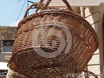 BEAUTIFUL WICHER BASKET, HANDMADE ARTISANLLY Stock Photo