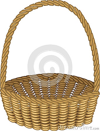 Beautiful wicker basket. Handmade. For shopping, transportation of products for a picnic. Convenient to collect mushrooms, berries Cartoon Illustration