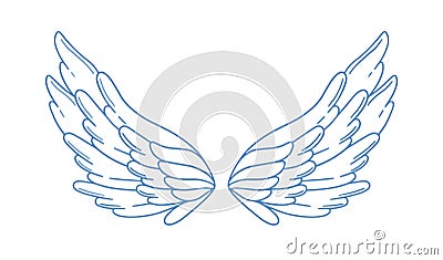 Beautiful wide open angel wings vector monochrome illustration. Pair of bird or amour feather wing isolated on white Vector Illustration