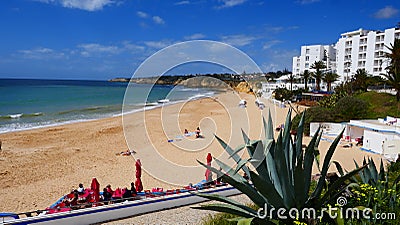 Beautiful, wide sandy beach on the Atlantic Ocean at low tide, Armacao de Pera, Silves, Algarve, Portugal Editorial Stock Photo