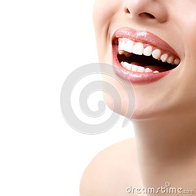 Beautiful wide smile of young fresh woman with great healthy whi Stock Photo