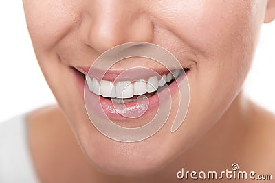 Beautiful wide smile of young woman. Stock Photo