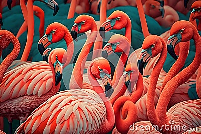 Beautiful and Wild - Flamingos. Neural network AI generated Stock Photo