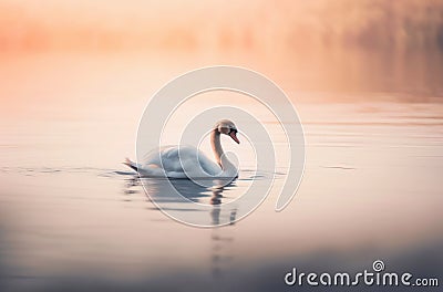 Swan is swimming on the lake. Stock Photo