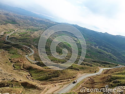 Beautiful winding roads among lush mountains in spring. Dezful, Iran Stock Photo
