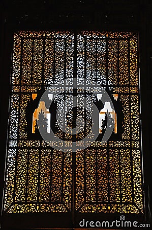 Beautiful window of Kambawzathardi Golden Palace, Bago, myanmar. Stock Photo