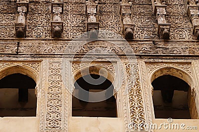 Beautiful windows of the courtyard of the historic Madrasa Bou I Stock Photo