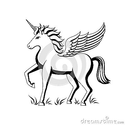 Beautiful winged unicorn on white background. Vector Illustration