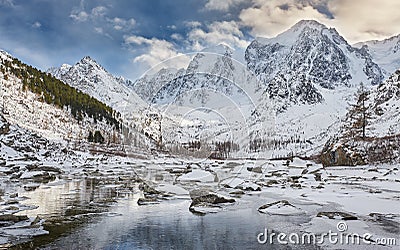 Beautiful winter landscape, Altai mountains Russia. Stock Photo