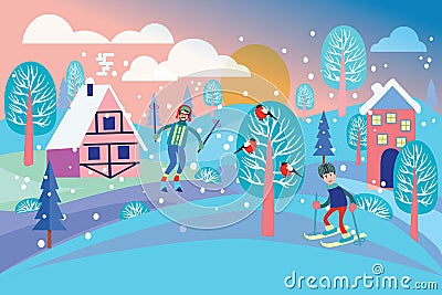 Beautiful winter landscape with winter landscape holidays concept. Vector Illustration