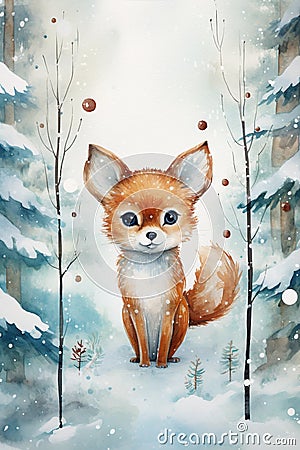 A beautiful winter magic illustration with watercolor tones Cartoon Illustration