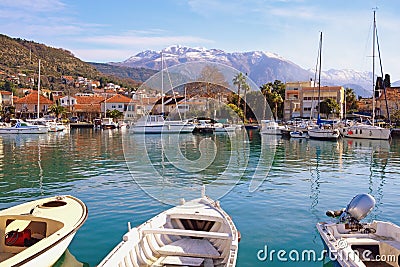 Beautiful winter Mediterranean landscape. Montenegro, Tivat city Stock Photo
