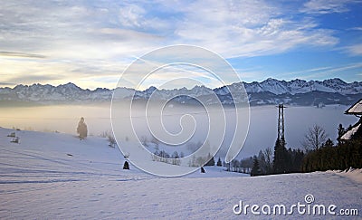 Beautiful winter scenery in Bukowina Tatrzanska Stock Photo