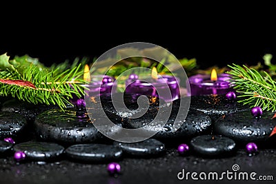 Beautiful winter spa concept of zen basalt stones with drops, li Stock Photo