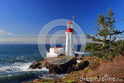 Vancouver Island, British Columbia, Canada - Historic Sheringham Point Lighthouse on Juan de Fuca Strait Stock Photo