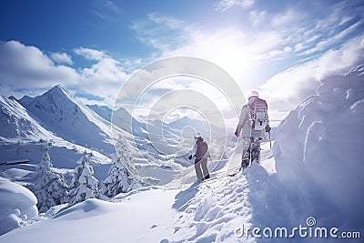 Beautiful winter sunny day in the Ski resort. People walking in Ski resort village Stock Photo