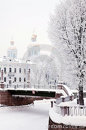 Beautiful winter view of bridge Stock Photo