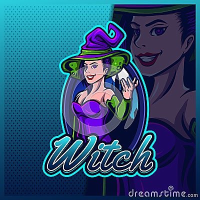 Beautiful Witch Magician mascot esport logo design illustrations vector template, Witch , Magician logo for team game streamer Vector Illustration