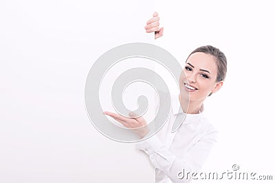 Beautiful woman advertising in formal clothes Stock Photo