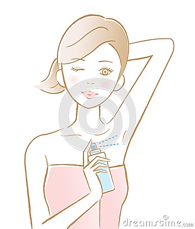 Young woman applying deodorant on underarm Vector Illustration
