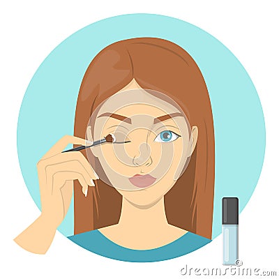 Beautiful woman applying primer for eyeshadow on eyelid Vector Illustration