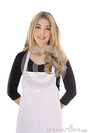 Beautiful woman in apron isolated on white Stock Photo