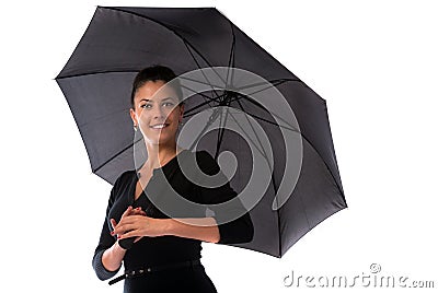 Beautiful woman with black umbrella Stock Photo