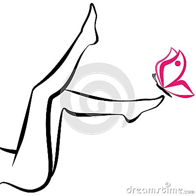Beautiful woman and butterfly, foot. Vector eps10 Vector Illustration
