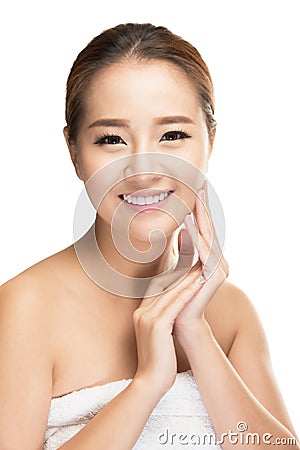 Beautiful woman cares for the skin face Stock Photo