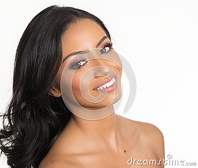 Beautiful woman clear skin happy smile Stock Photo