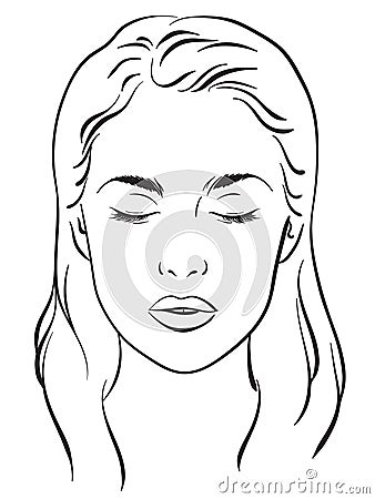 Beautiful woman with closed eyes. Face chart Makeup Artist Blank Template Vector. Vector Illustration