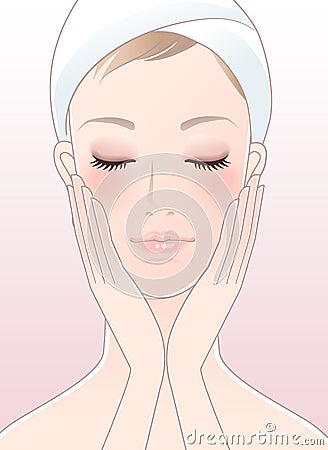 Beautiful woman closing her eyes after facial care Stock Photo