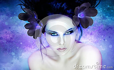 Beautiful woman in a colorful artwork Stock Photo