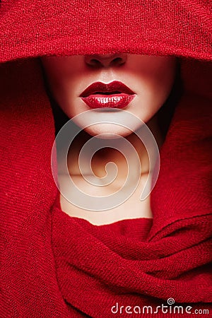 Fashion islamic style woman.red lips girl Stock Photo