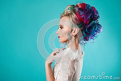 Beautiful woman with creative hair coloring. Stylish hairstyle, informal style. Stock Photo