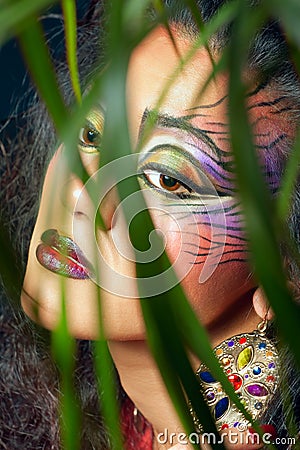 Beautiful woman with creative tiger style make-up Stock Photo