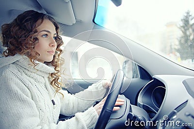 Beautiful woman driving car Stock Photo