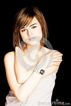 Beautiful woman embracing herself Stock Photo